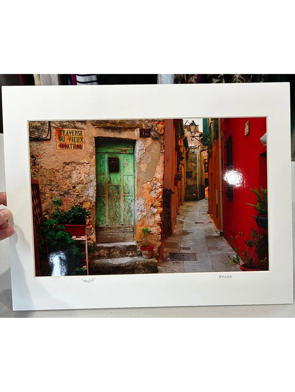4 Matted French Photographs - Market, Metro, Green Door, Telephone